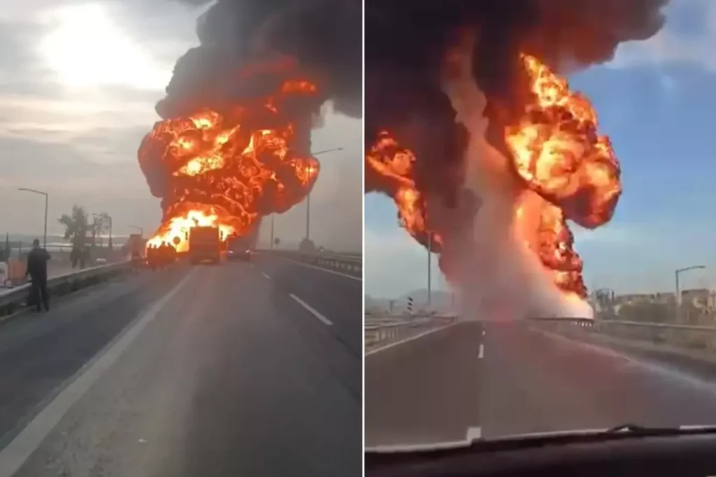 26 bin litre yakıt taşıyan tanker alev alev yandı! Peş peşe patlamalar meydana geldi