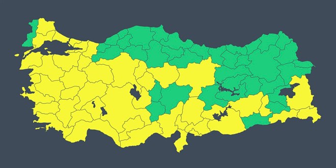 Bakanlık haritayı paylaştı: Hangi vilayetler için sarı ihtar verildi?